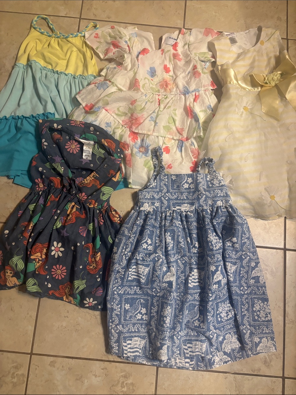 Old Navy Girls' Blue Floral & Multi-Color Summer Dress Bundle